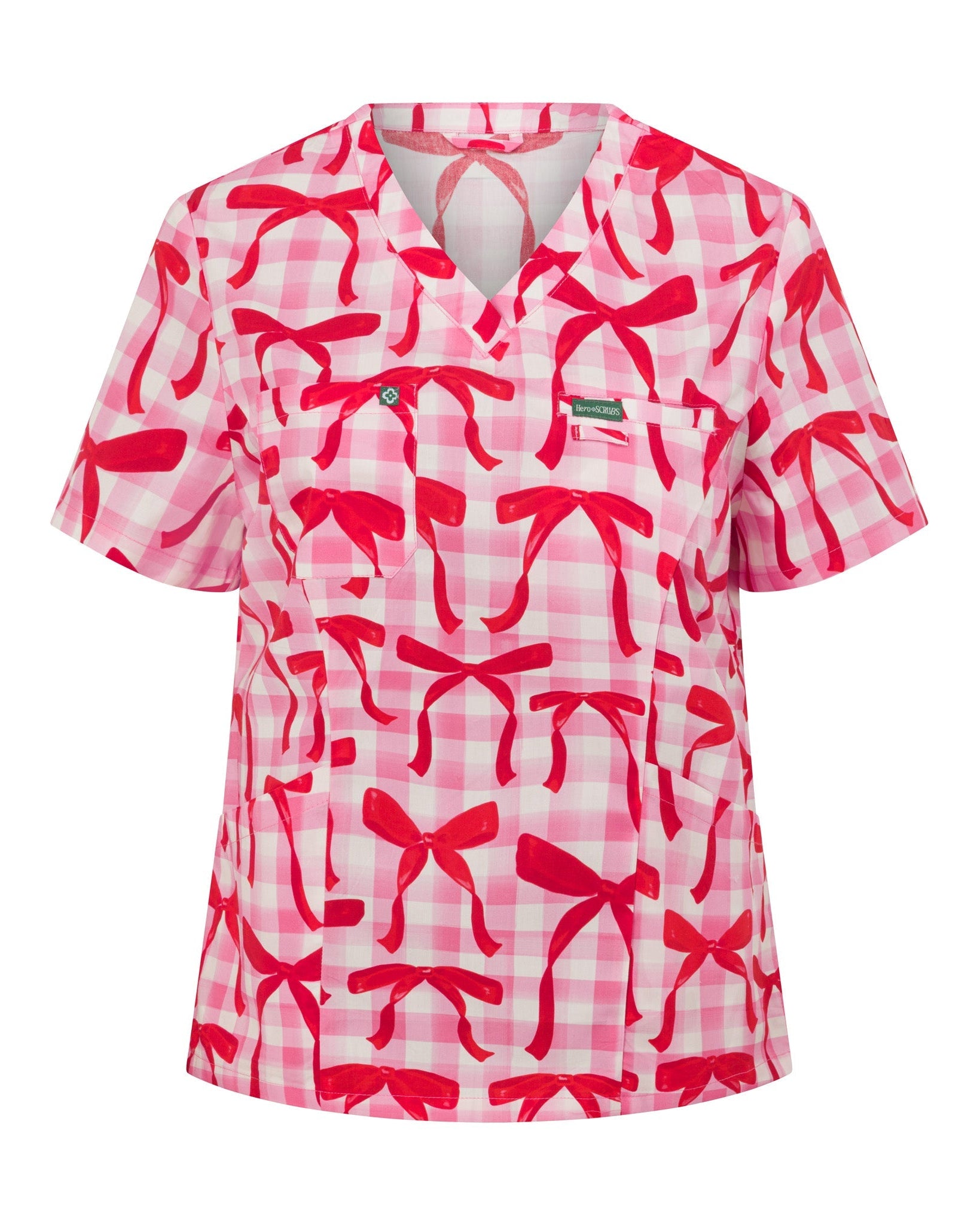 Bo Ho Ho Women’s Christmas Scrub Top – front view showing festive print and modern fit