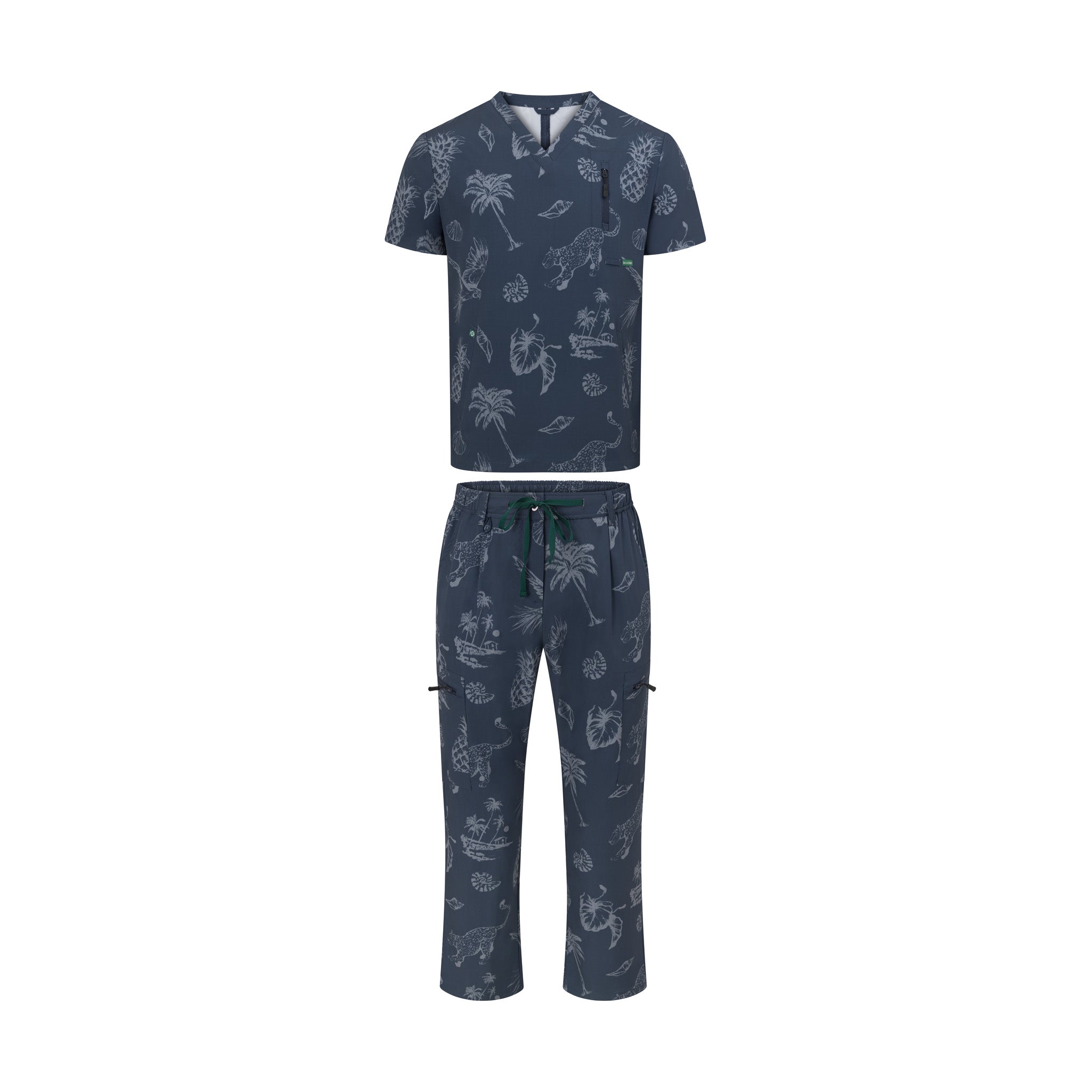 Midnight cotton scrub set front view – navy blue stretch medical uniform with top and pants