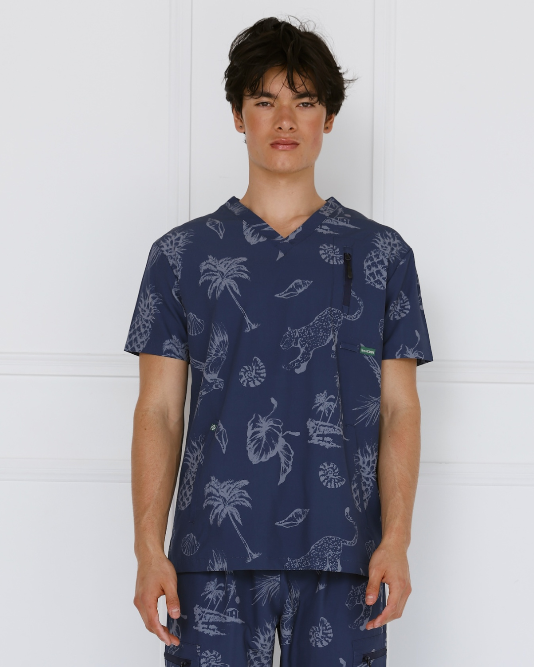 Midnight Men’s Performance Scrub Top – front view showing modern fit and v-neck design