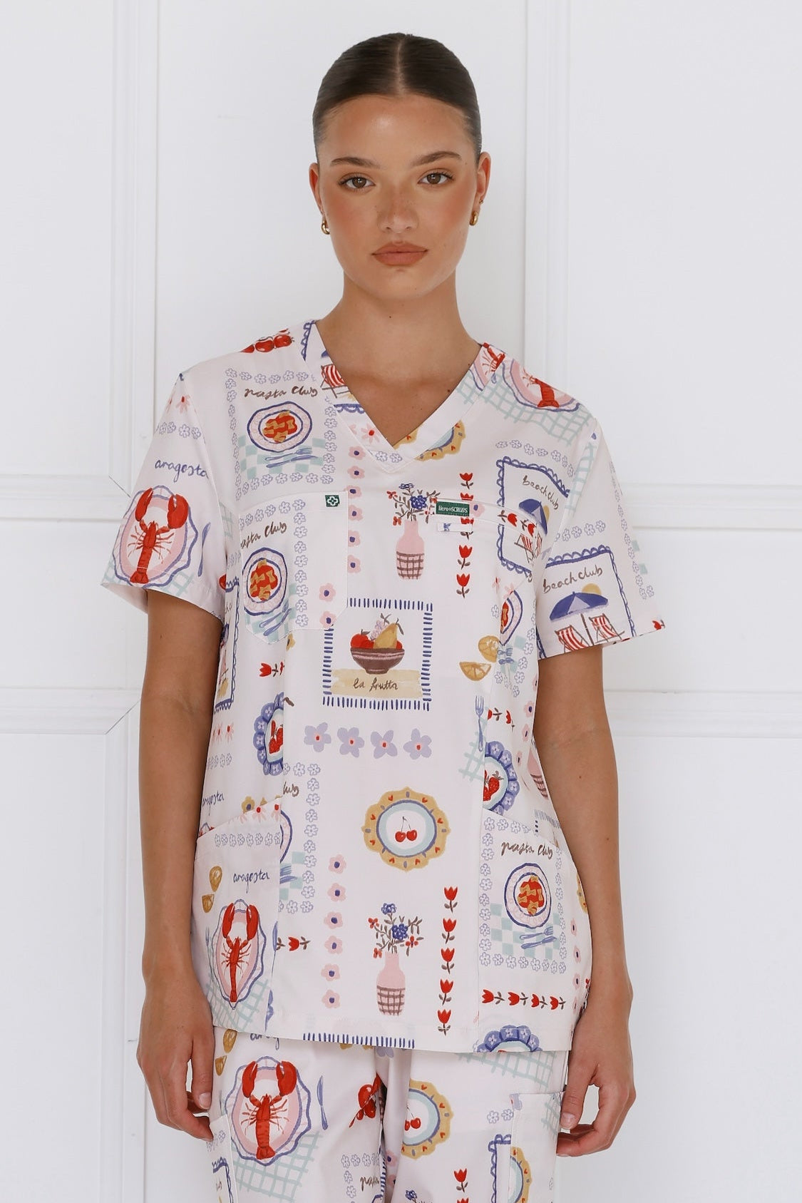 Positano Women’s Performance Scrub Pants - close front view highlighting pocket design and sleek finish