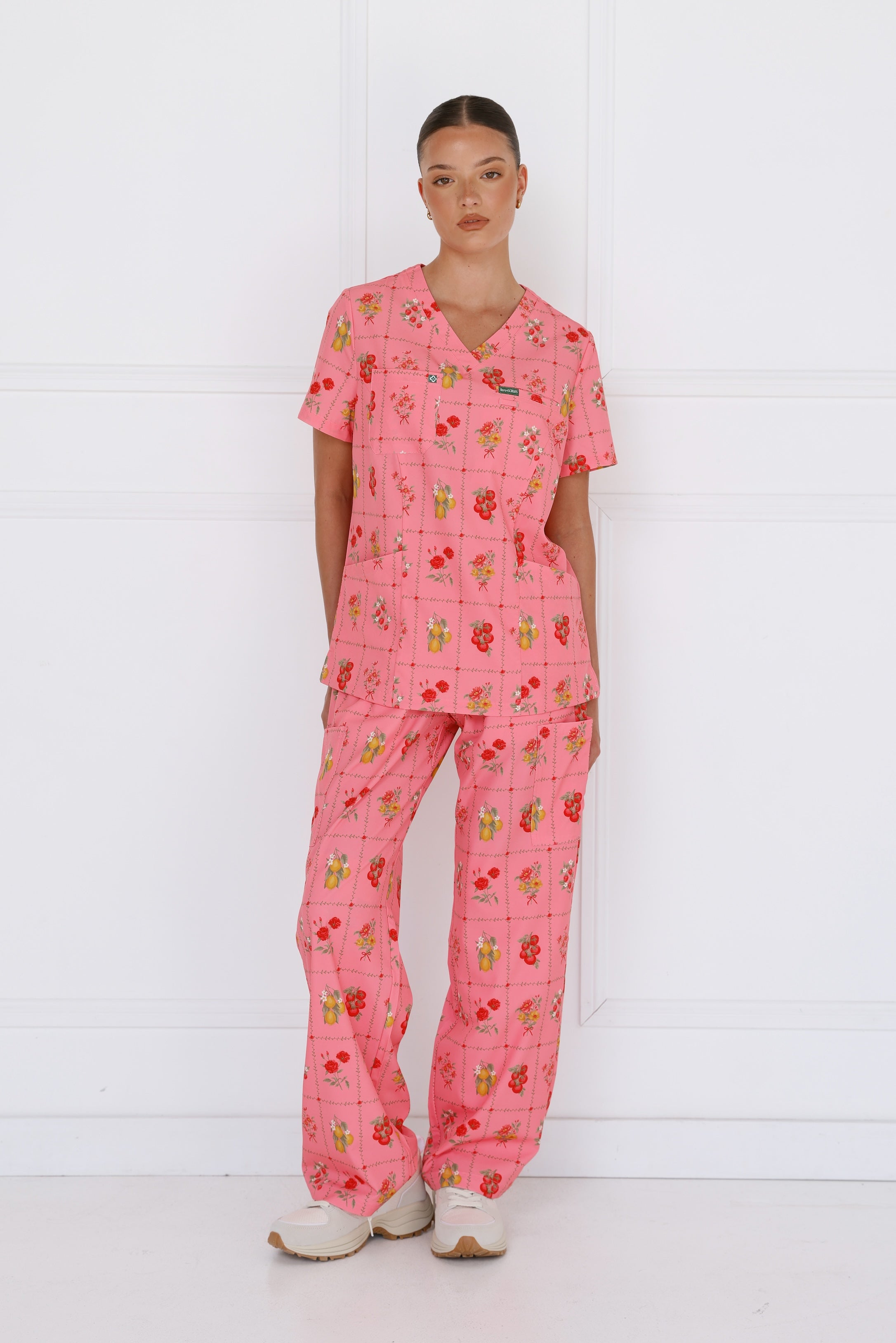 Flora women’s performance scrubs – front view showing fit and design