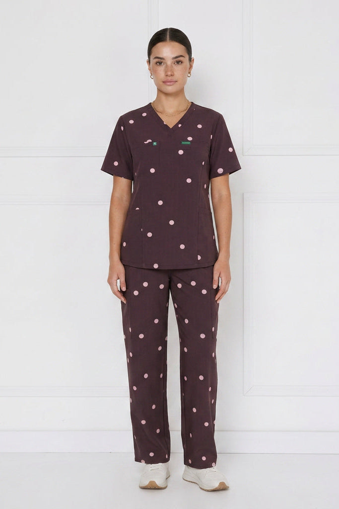 Women’s Performance Scrub Set  - Cocoa Polka Dot