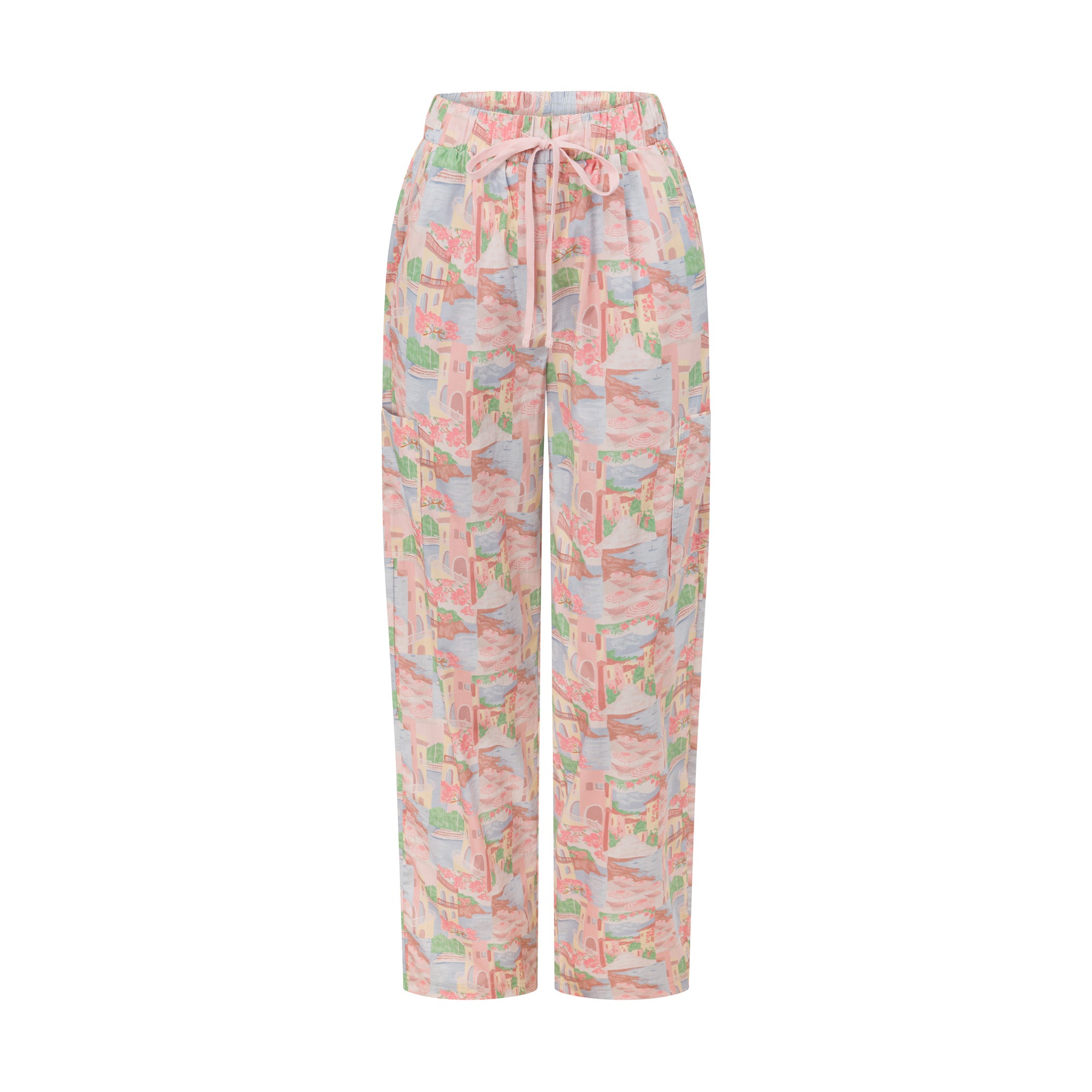 Hero Scrubs Riviera Cotton Scrub Pant , 100% breathable cotton medical uniform pant in coastal-inspired print, lightweight comfort for summer shifts