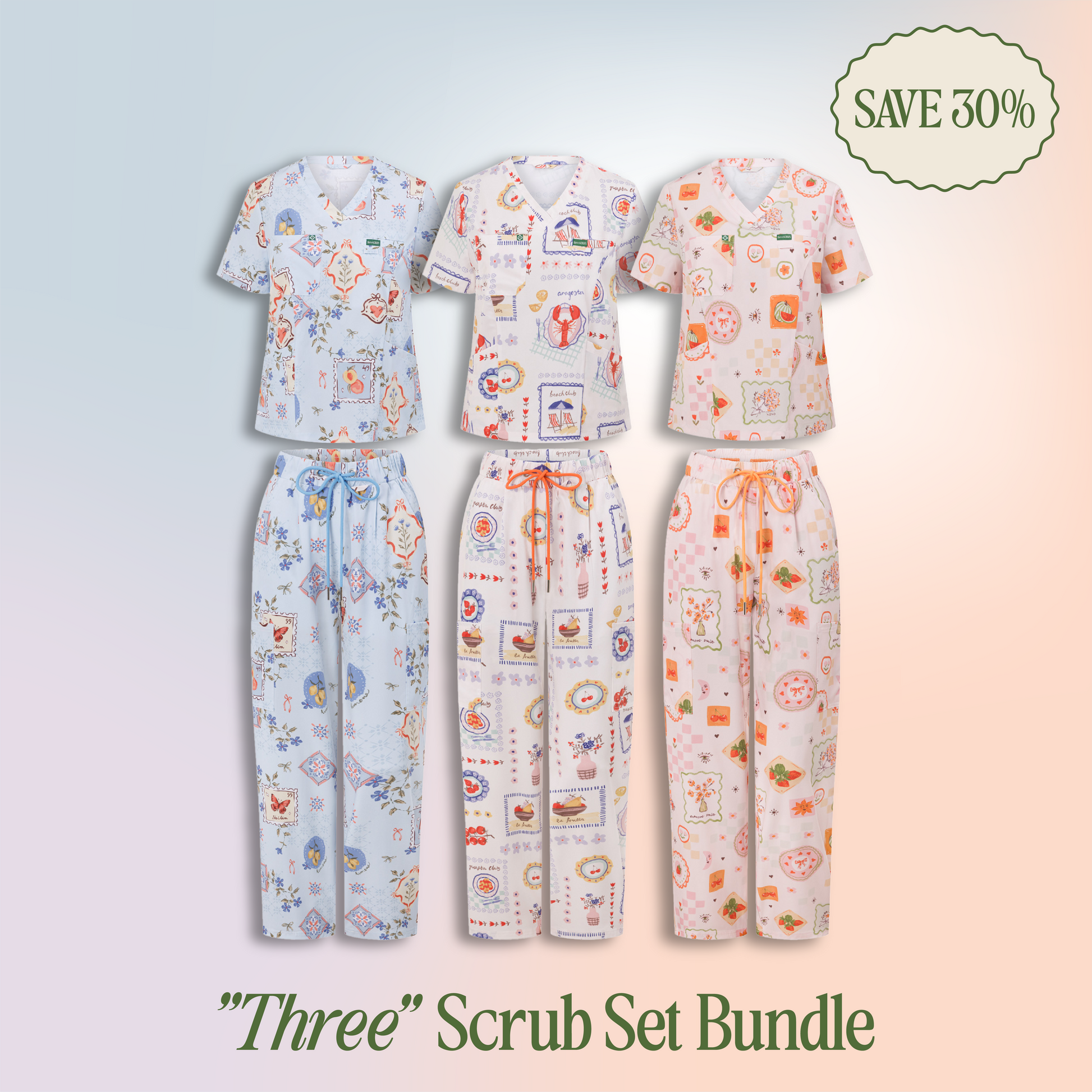 "Three" Scrub Set Bundle