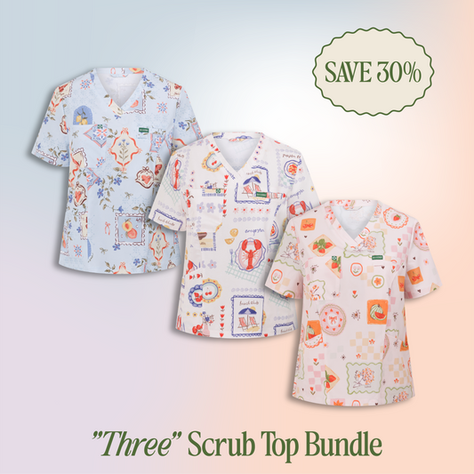 "Three" Scrub Top Bundle