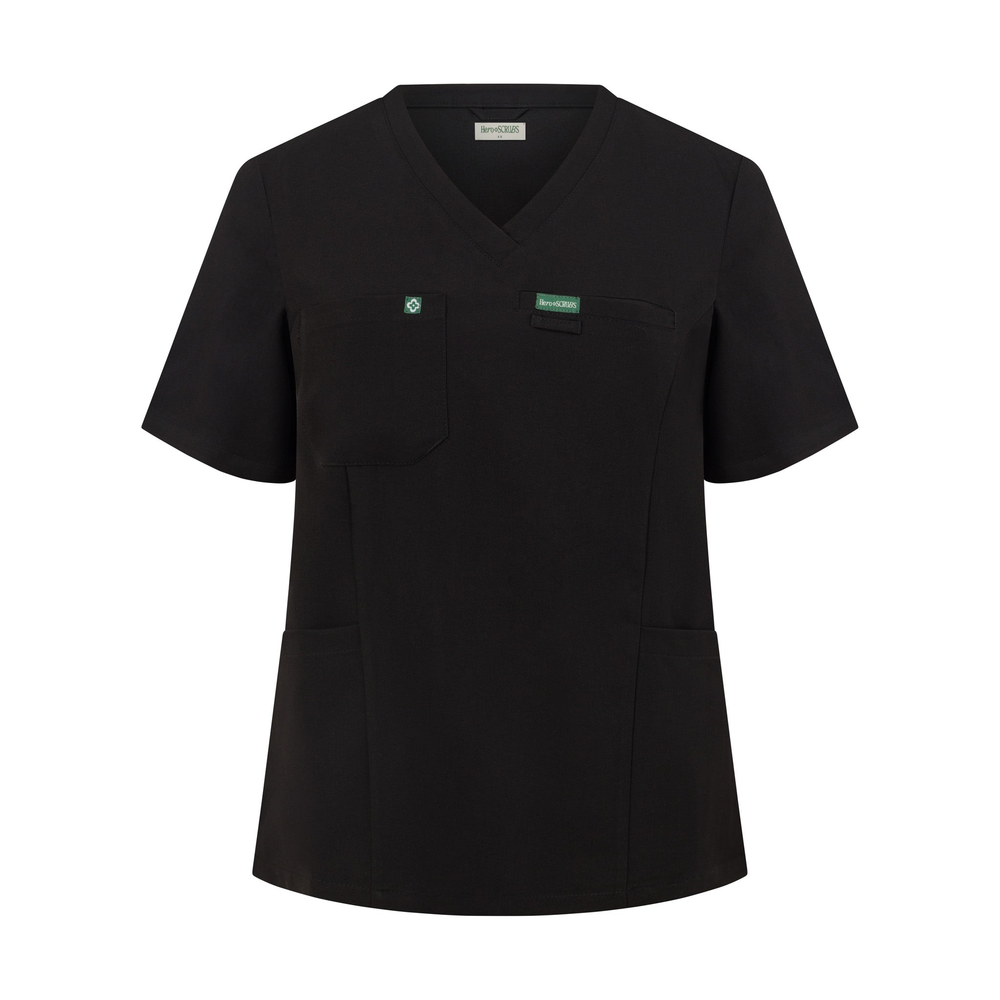 Front view of Hero Scrubs Black women’s scrub top