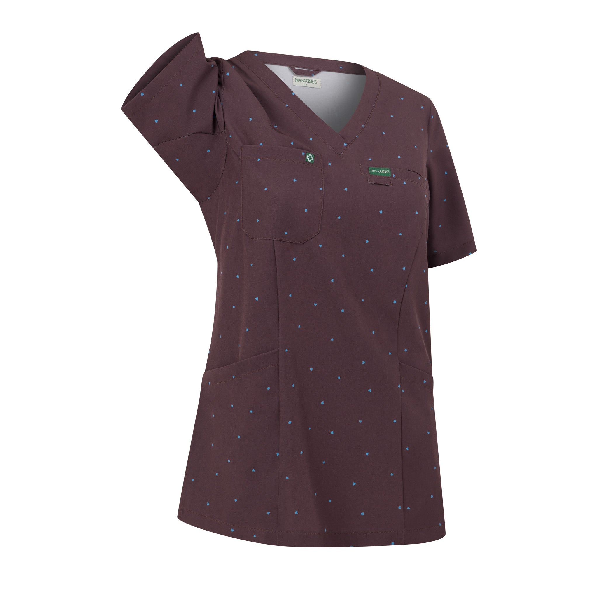 Cocoa Hearts women’s scrub top showing underarm movement detail