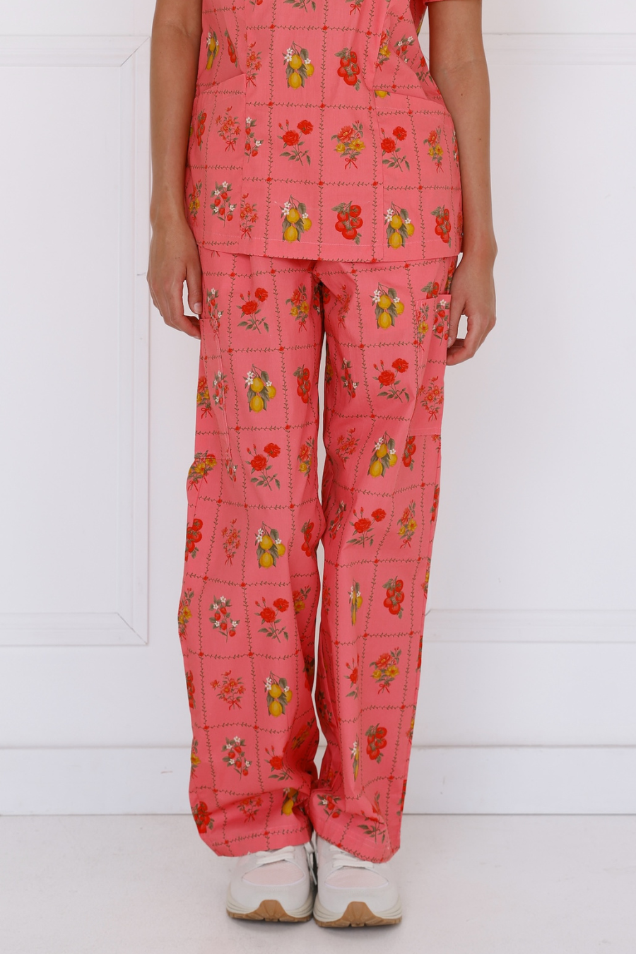 Flora Women’s Cotton Scrub Pants – front view showing 100% cotton fabric and relaxed fit