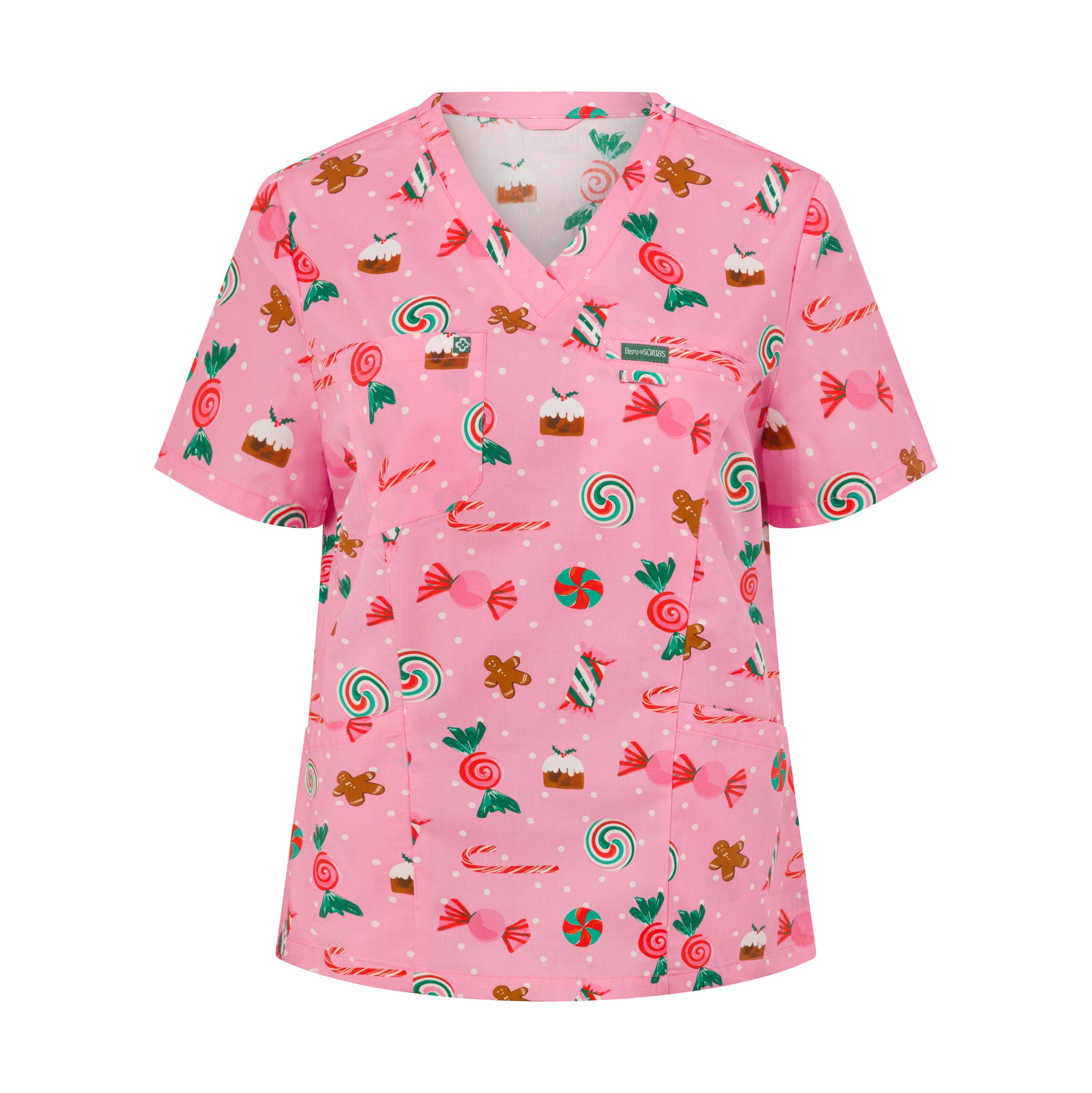 Women’s 100% Cotton Christmas Scrub Top – Festive Treats