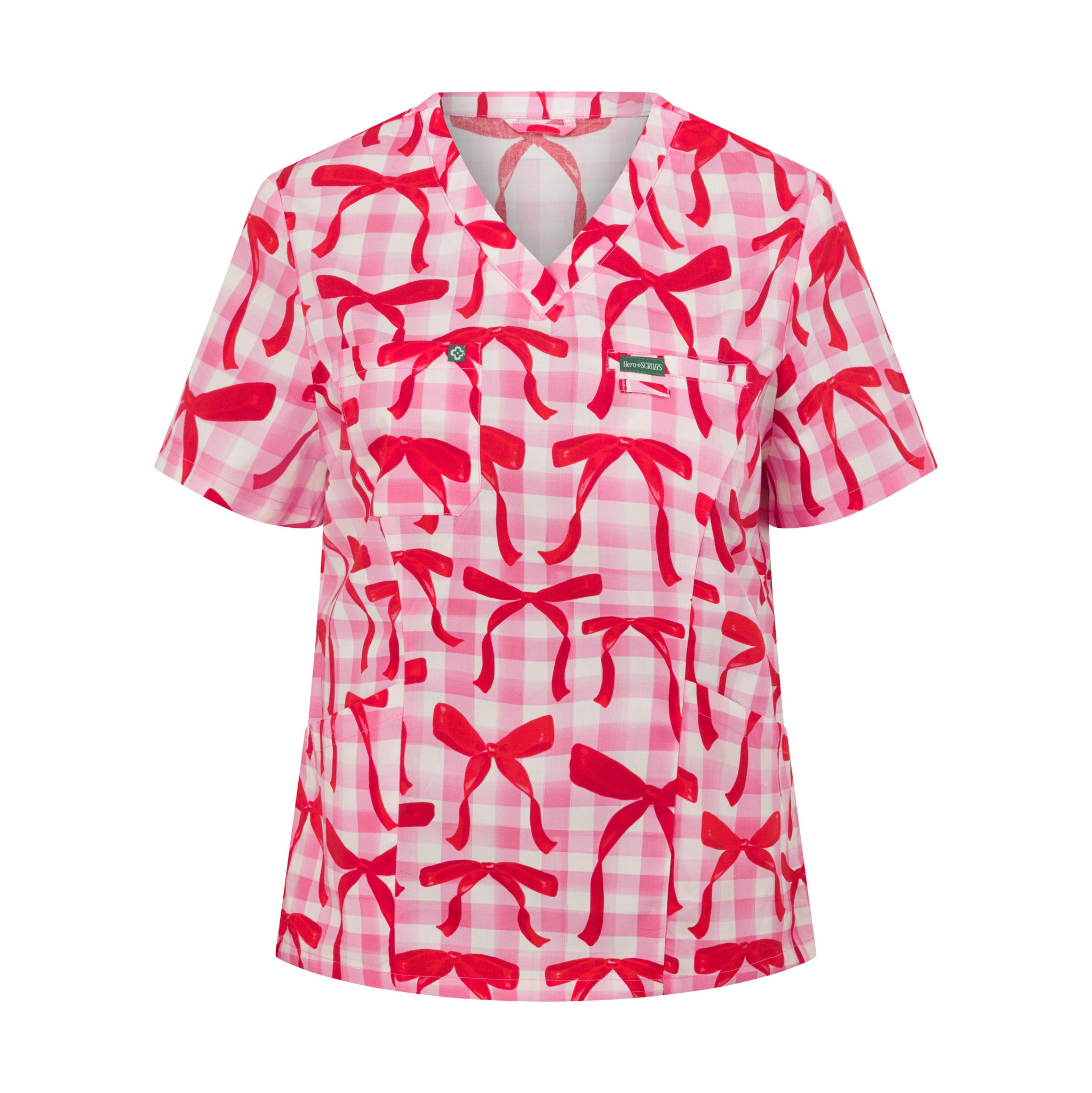 Women’s 100% Cotton Christmas Scrub Top – Bow Ho Ho