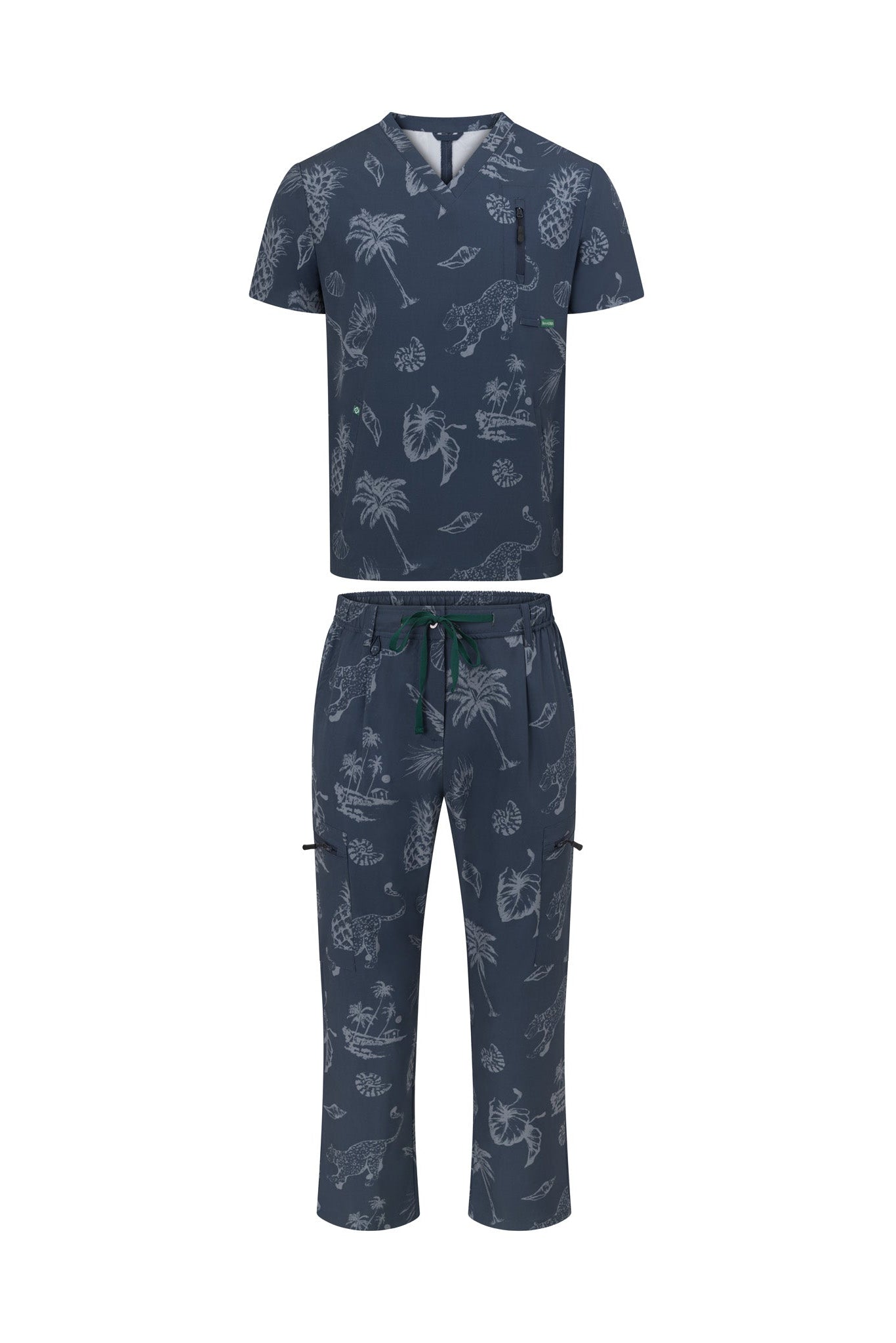 Midnight cotton scrub set front view – navy blue stretch medical uniform with top and pants