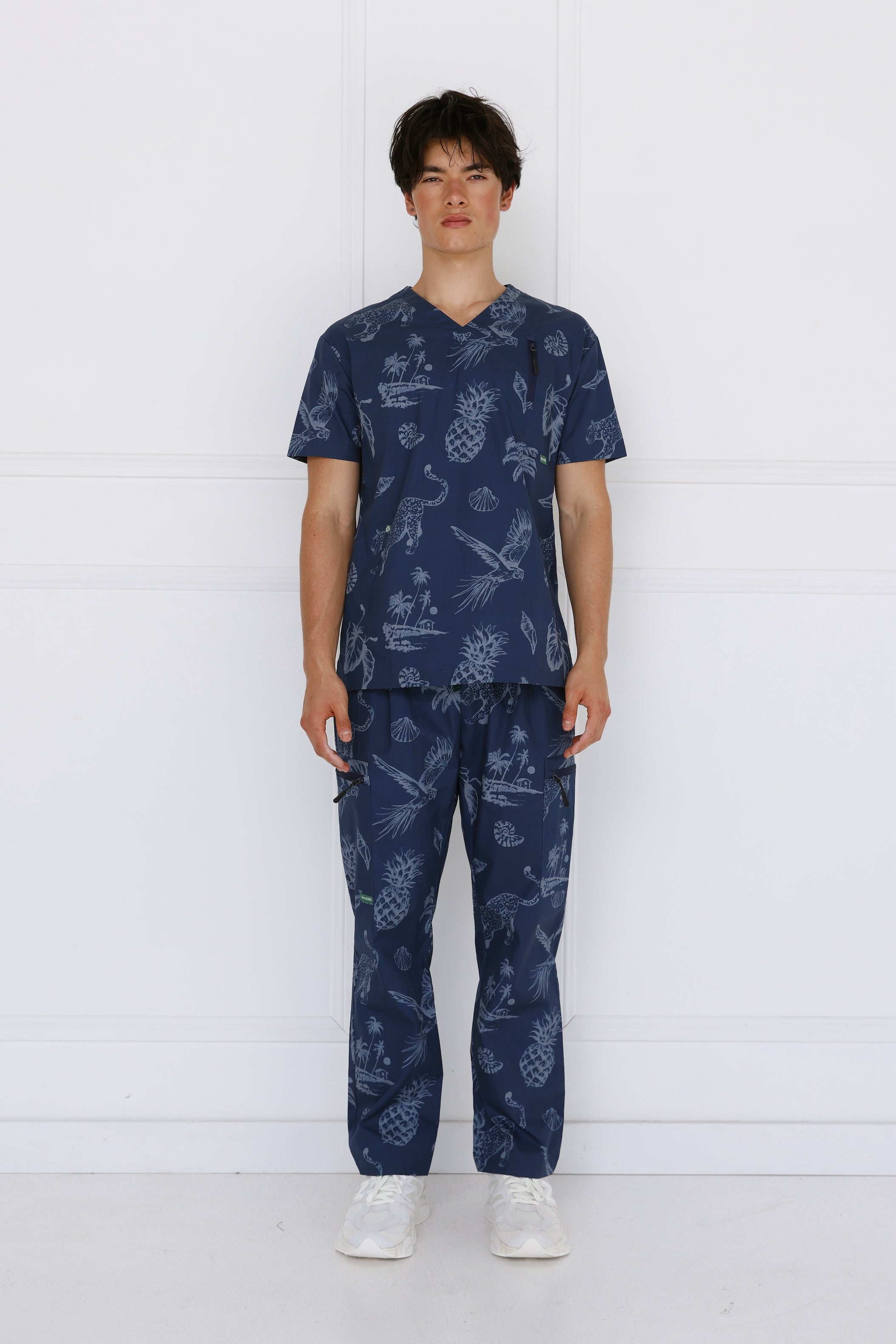 Midnight Men’s 100% Cotton Scrub Set -front view showing modern fit and breathable cotton fabric