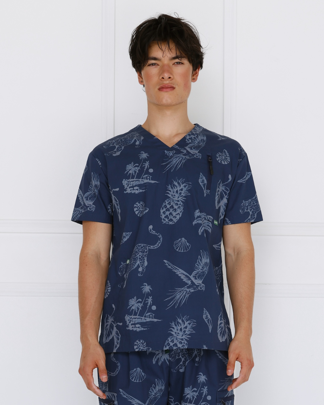 Midnight Men’s 100% Cotton Scrub Top -front view showing breathable cotton fabric and modern fit