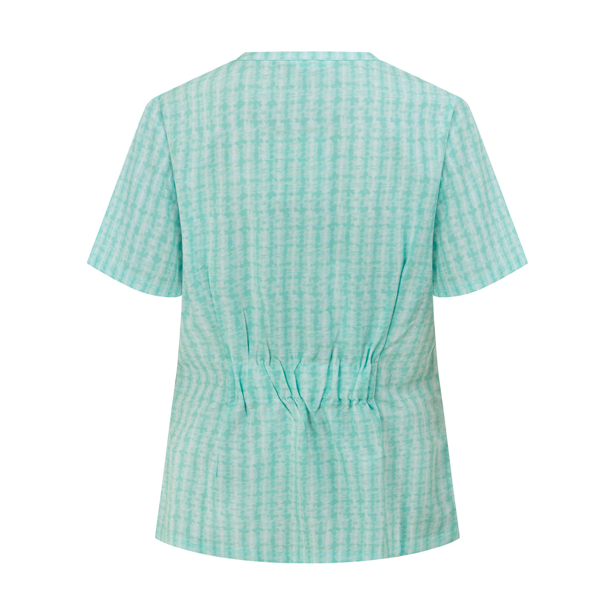 Back view of Hero Scrubs Mint women’s scrub top showing the shaped waist detail