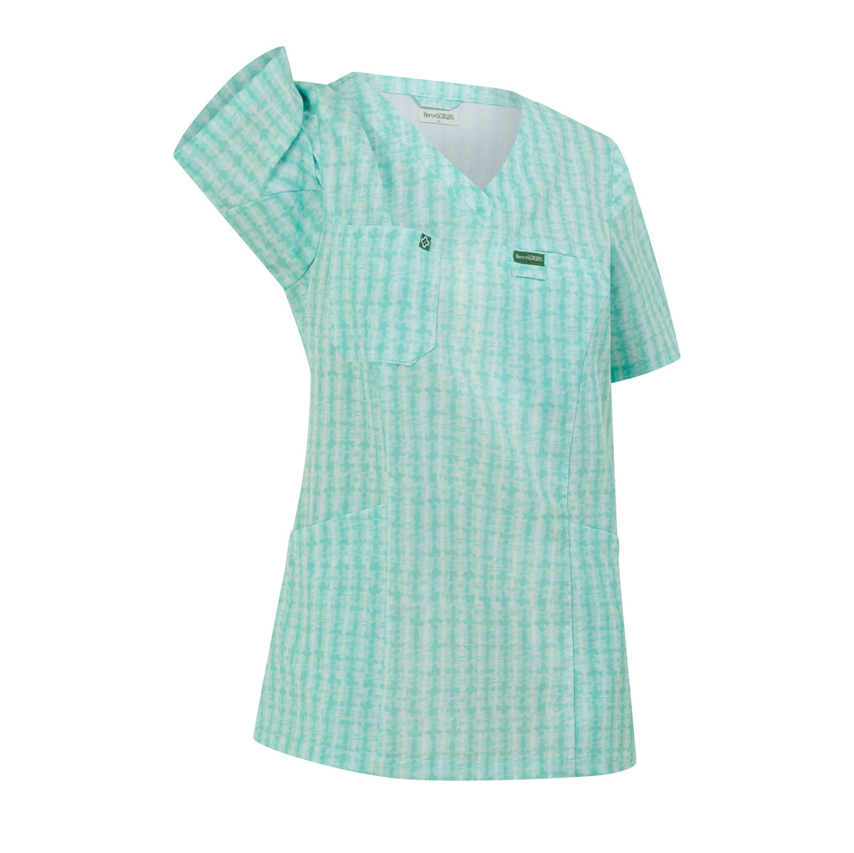 Hero Scrubs Mint women’s scrub top showing the underarm movement detail