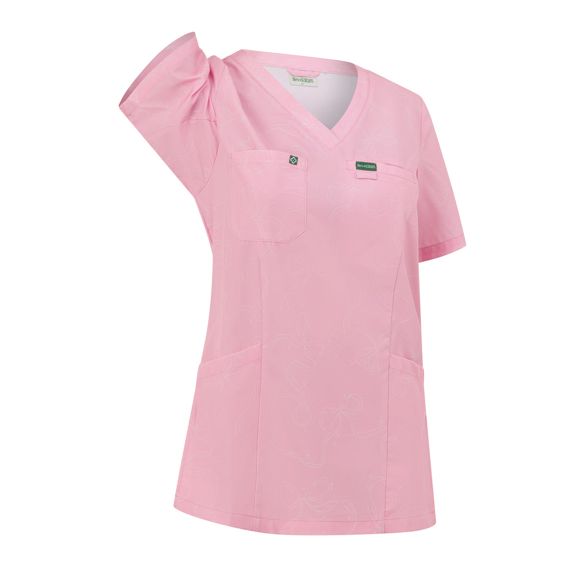Hero Scrubs Pink women’s scrub top showing the underarm movement detail