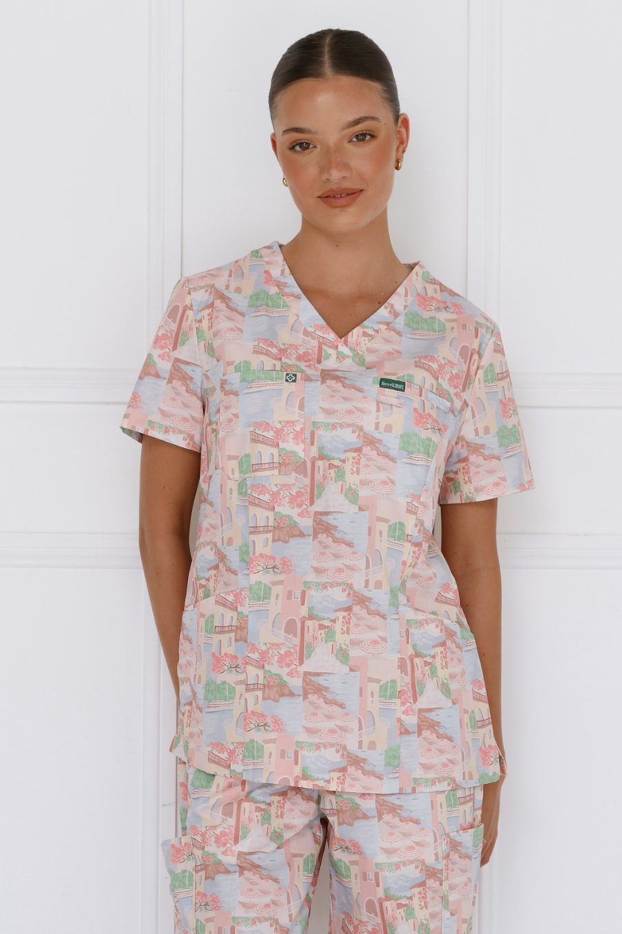 Riviera Women’s 100% Cotton Scrub Top - front view showing breathable cotton fabric and feminine fit