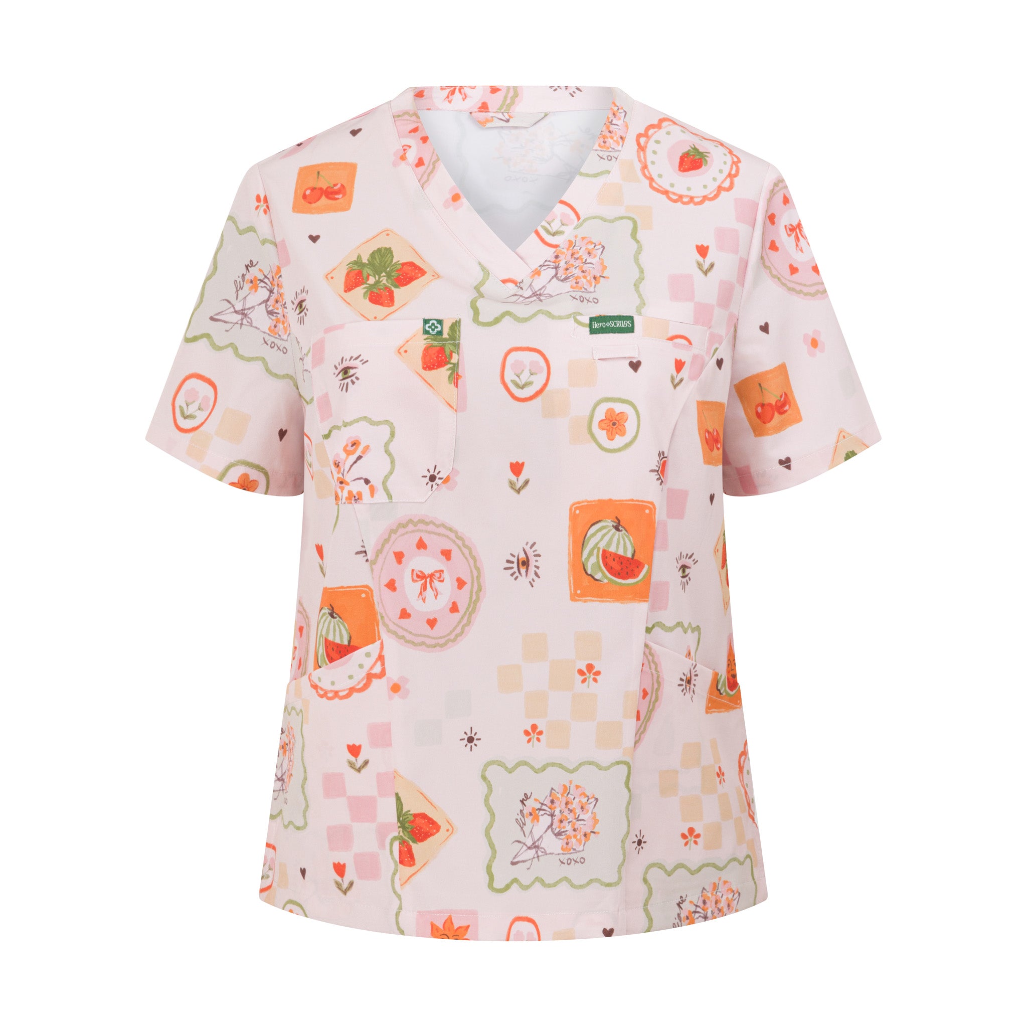 Tuscany Women’s Performance Scrub Top – front view showing modern fit, lightweight stretch fabric, and 4 functional pockets