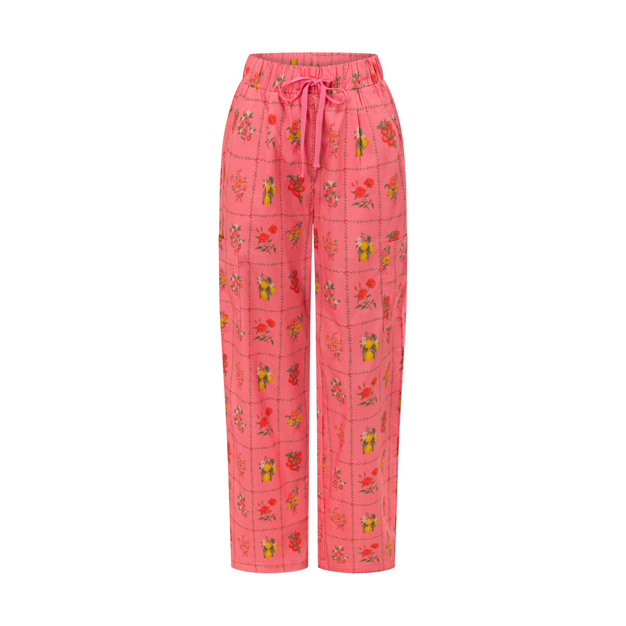 Women’s Flora cotton scrub pants front view - 100% breathable cotton, floral print waistband, lightweight medical uniform