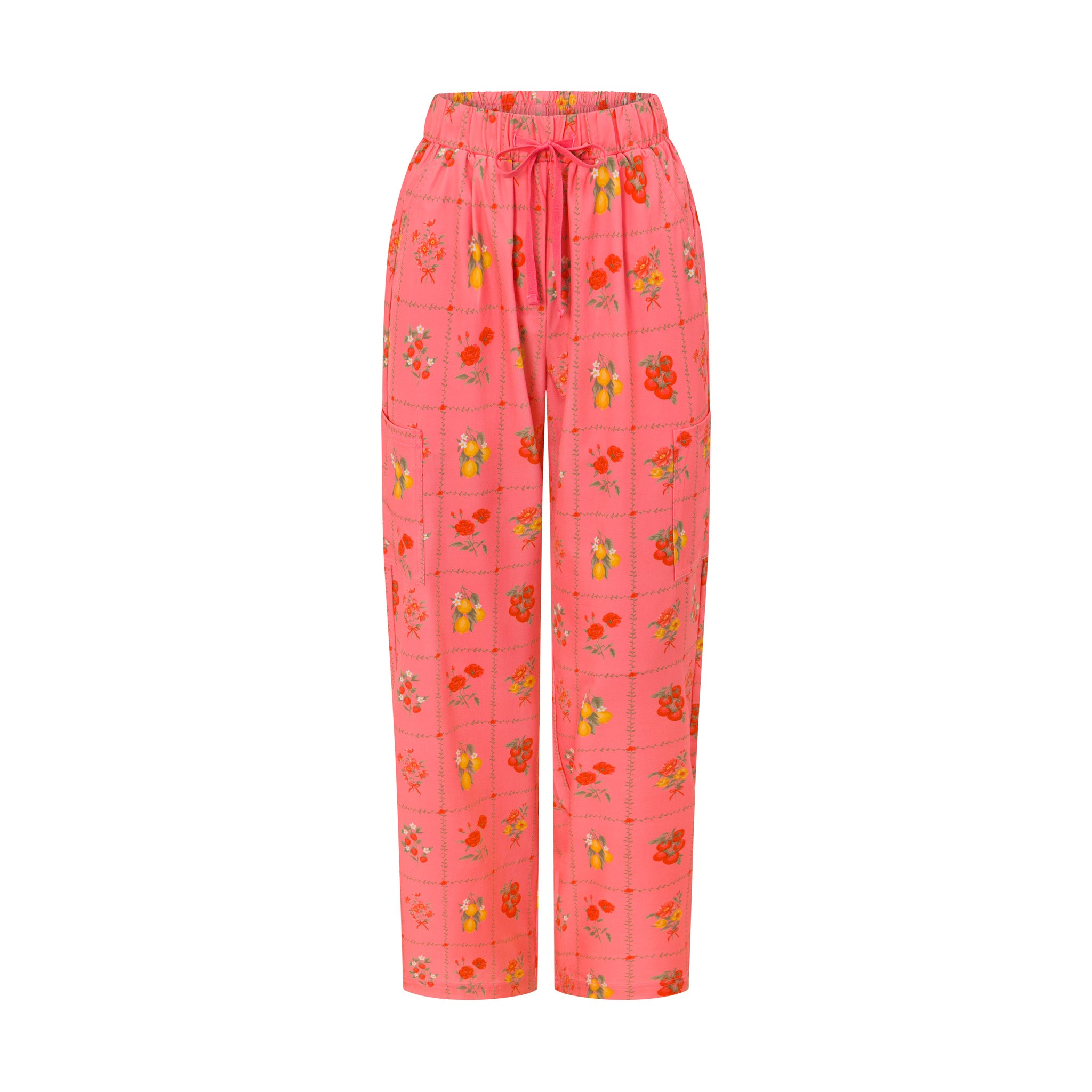 Women’s Flora performance scrub pants front view – stretch fabric, tailored jogger fit, floral print waistband, medical uniform