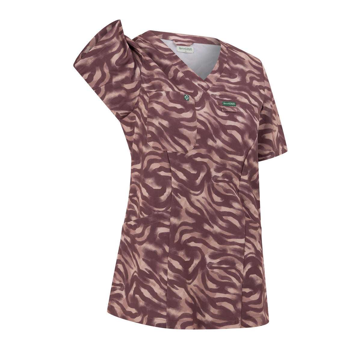 Hero Scrubs Zebra women’s scrub top showing the underarm movement detail